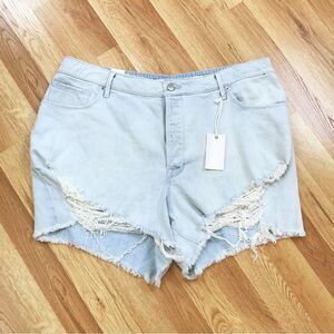 GOOD AMERICAN Bombshell‎ Denim Shorts Cutoffs Distressed Button Fly Size 16 New